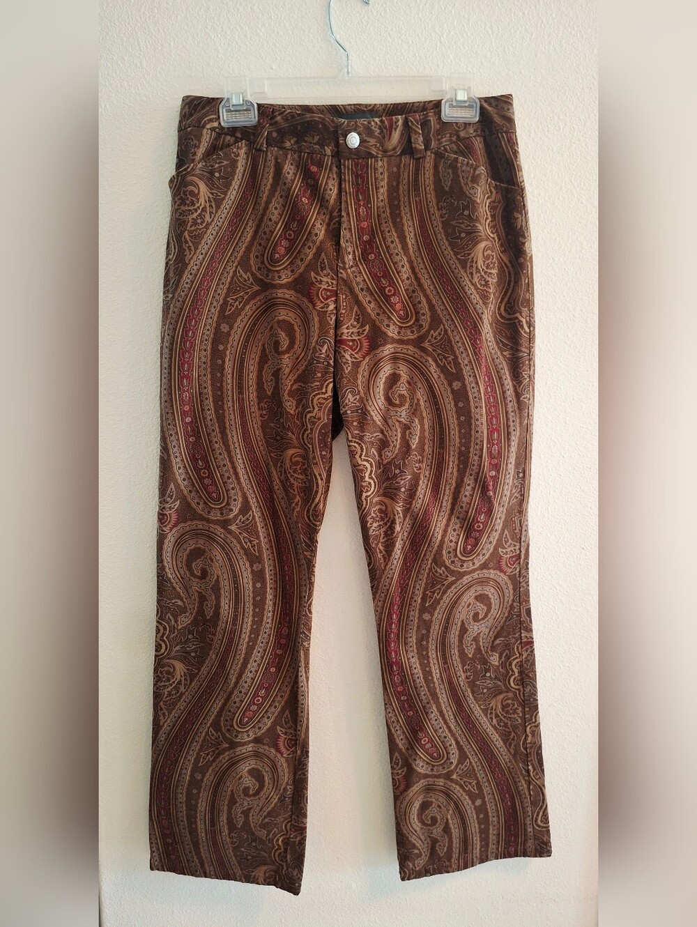 Ralph Lauren Brown Paisley Women's Trousers with Red Accents